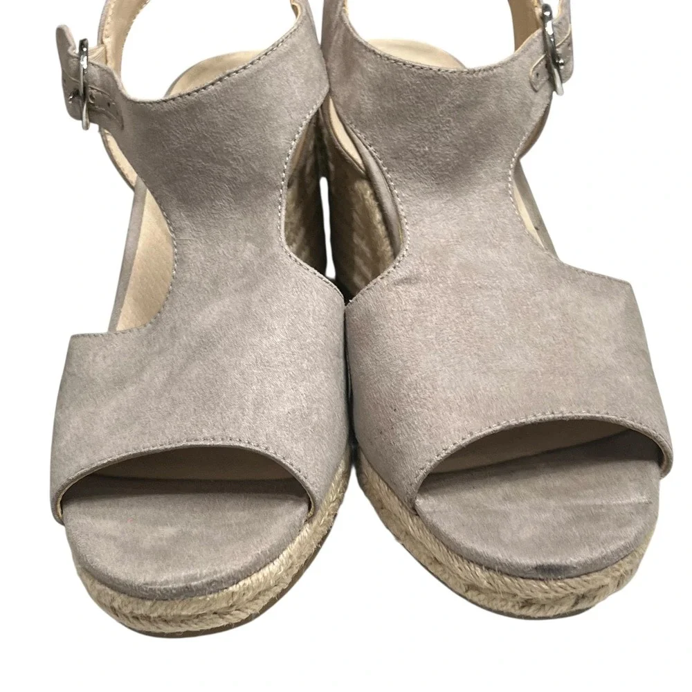 LifeStride Velocity Wedge Sandals Women 9.5 Taupe Suede Espadrille Comfort Shoes